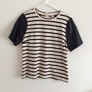 JCREW leather sleeve strip top size M